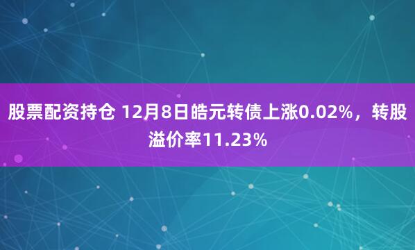 股票配资持仓 12月8日皓元转债上涨0.02%，转股溢价率11.23%